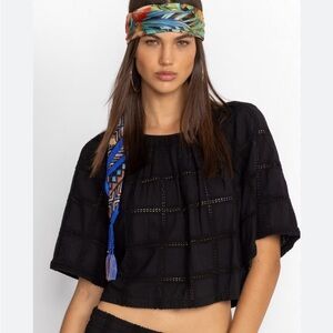 Johnny Was Jade Short Sleeve Crop Top Black Size Medium M